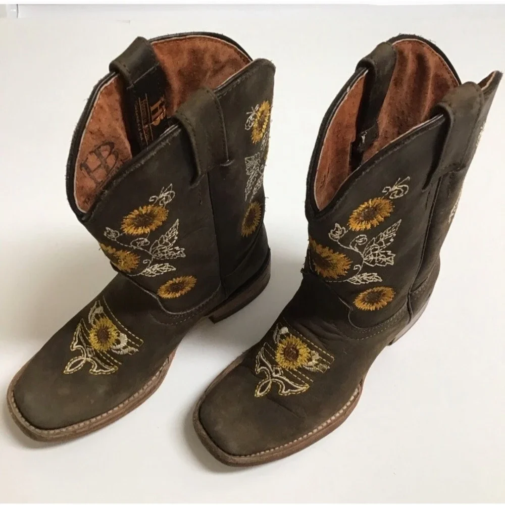 Cowboy Boots Fall Brown Leather Kid Western Size 13 Sunflower Equestrian Girls